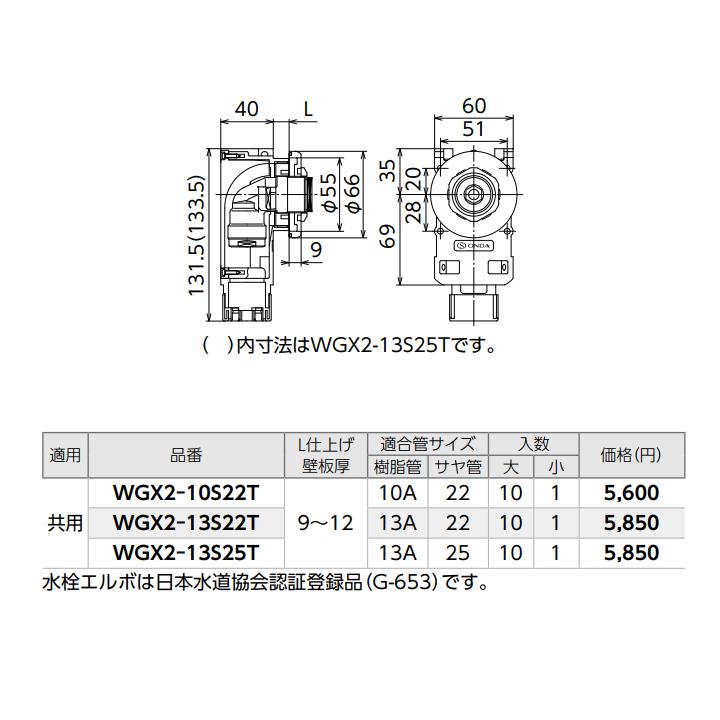 【WGX2-10S22T】オンダ製作所 ダブルロックジョイント カポリ水栓ボックス WGX2型 Rp 1/2ねじ 壁板厚9-12mm用 小ロット(1台) ONDA | オンダ製作所 | 01