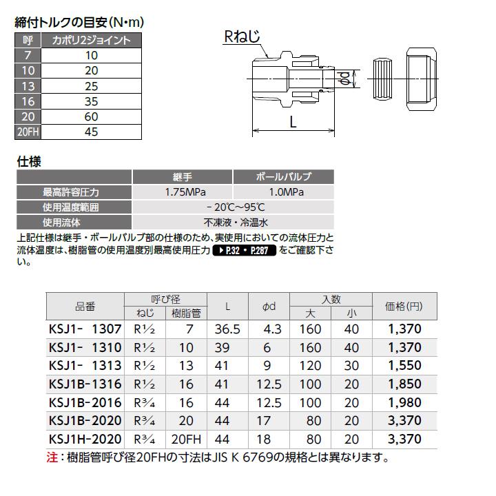 【KSJ1B-1316】オンダ製作所 各種配管システム 暖房用部材 カポリ2ジョイント KSJ1型 テーパおねじ L41 小ロット(20台) ONDA | オンダ製作所 | 01