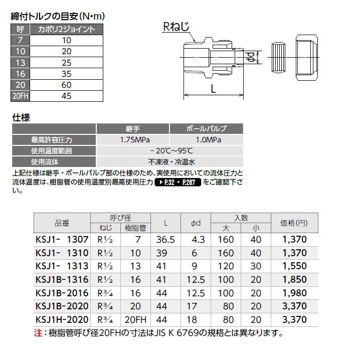 オンダ製作所　各種配管システム　暖房用部材　カポリ2ジョイント　ONDA　テーパおねじ　大ロット(100台)　L44　KSJ1型