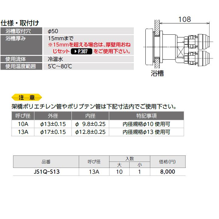 【JS1Q-S13】オンダ製作所 循環口 無極性循環口樹脂管用 JS1型 樹脂管用 ダブルロックジョイント式 呼び径13A 小ロット(1台) ONDA | オンダ製作所 | 01