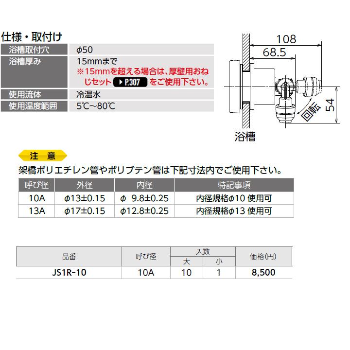 【JS1R-10】オンダ製作所 循環口 無極性循環口樹脂管用 JS1型 樹脂管用 ダブルロックジョイント式 呼び径10A 大ロット(10台) ONDA | オンダ製作所 | 01