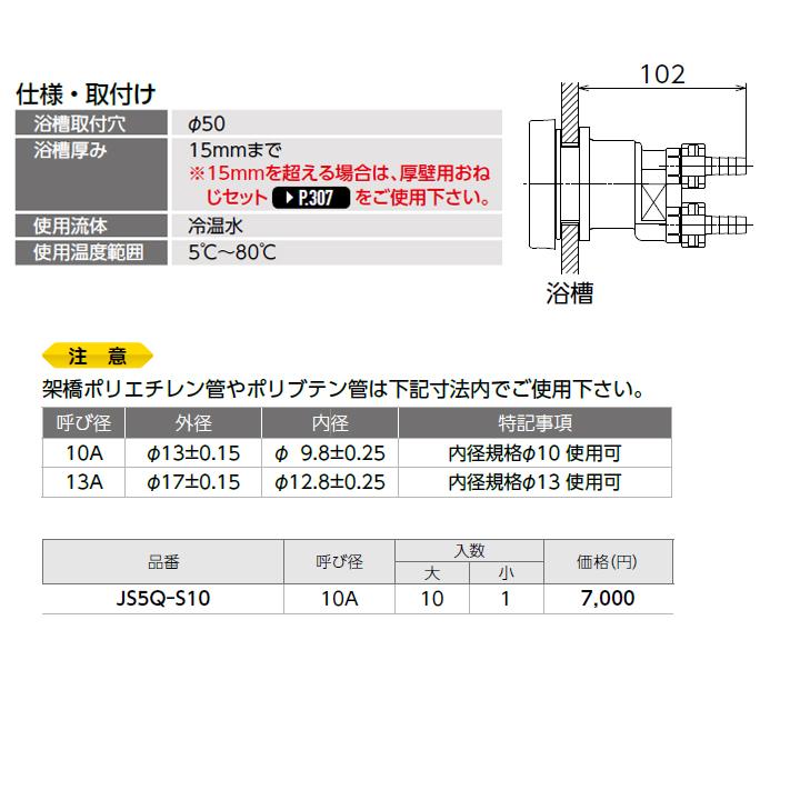 【JS5Q-S10】オンダ製作所 循環口 無極性循環口樹脂管用 JS5Q型 カポリツインW用 タケノコ式 呼び径10A 大ロット(10台) ONDA | オンダ製作所 | 01