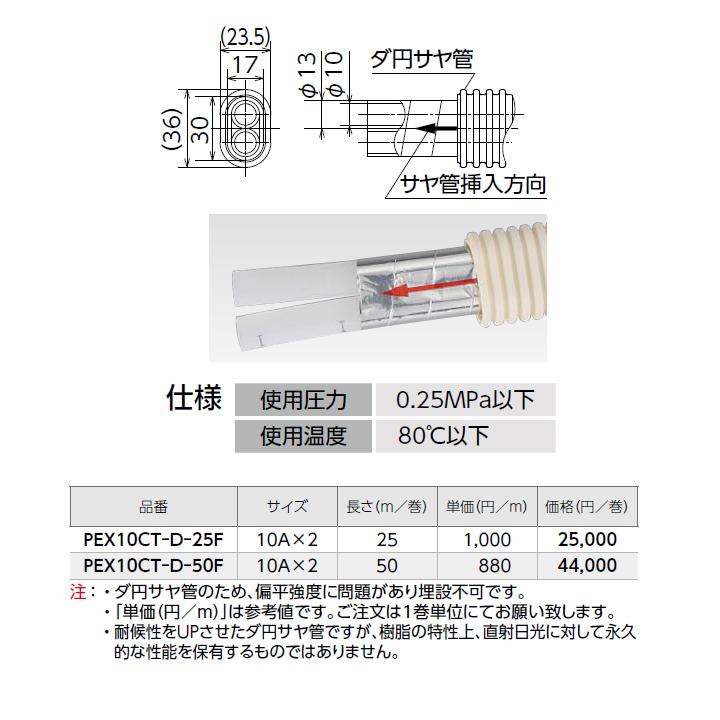 【PEX10CT-D-50F】オンダ製作所 循環口 樹脂管 カポリツインW ダ円サヤ管入 追焚き用架橋ポリエチレン管ペア 50m/巻 サイズ10A×2 ONDA | オンダ製作所 | 01