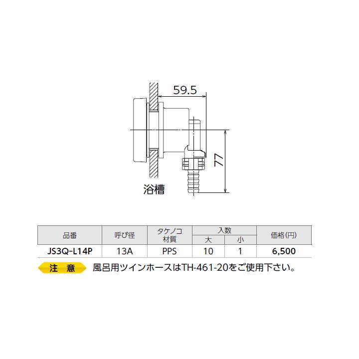 【JS3Q-L14P】オンダ製作所 循環口 JS型 無極性循環口 風呂用ツインホース用 JS3Q型 タケノコ式 呼び径13A 小ロット(1台) ONDA | オンダ製作所 | 01