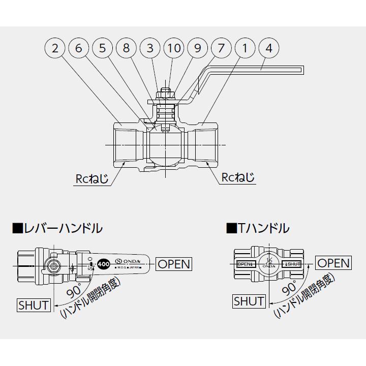 【FF-08C】オンダ製作所 ボールバルブ・バルブ FF型(フルボア) Rcねじ×Rcねじ 400psi オレンジレバーハンドル H31.5 小ロット(10台) ONDA | オンダ製作所 | 01