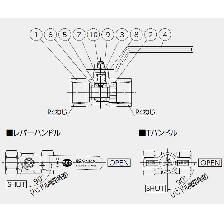 【FS-10】オンダ製作所 ボールバルブ・バルブ FS型 Rcねじ×Rcねじ レデューストボア 600psi レバーハンドル H31 大ロット(100台) ONDA_1