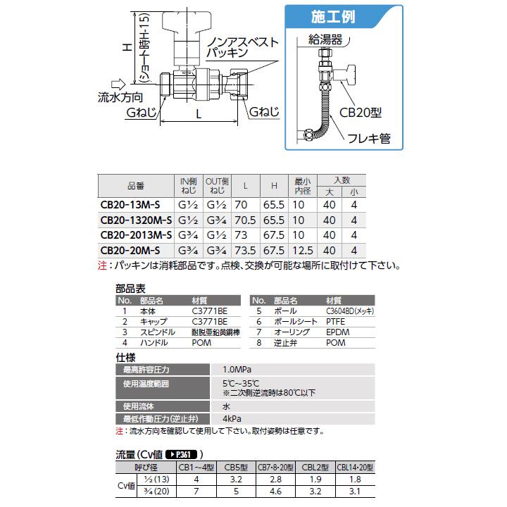 【CB20-20M-S】オンダ製作所 CB型逆止弁付ボールバルブ CB20型 Gねじ×ナット付アダプター L73.5 H67.5 小ロット(4台) ONDA | オンダ製作所 | 01