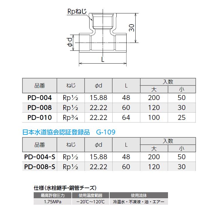 【PD-008-S】オンダ製作所 金属管継手 水栓継手 水栓チーズ L60 小ロット(30台) ONDA | オンダ製作所 | 01