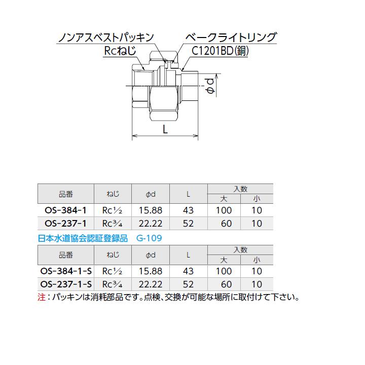 【OS-384-1】オンダ製作所 銅管用継手 絶縁ユニオン(リング付) L43 小ロット(10台) ONDA | オンダ製作所 | 01