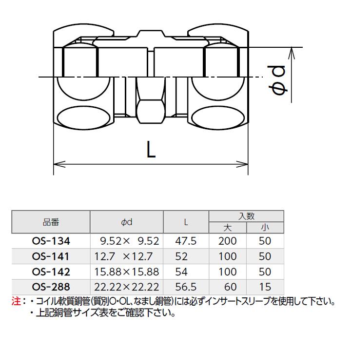 【OS-288】オンダ製作所 銅管用継手 ソケット(黄銅製スリーブ) L56.5 小ロット(15台) ONDA_1