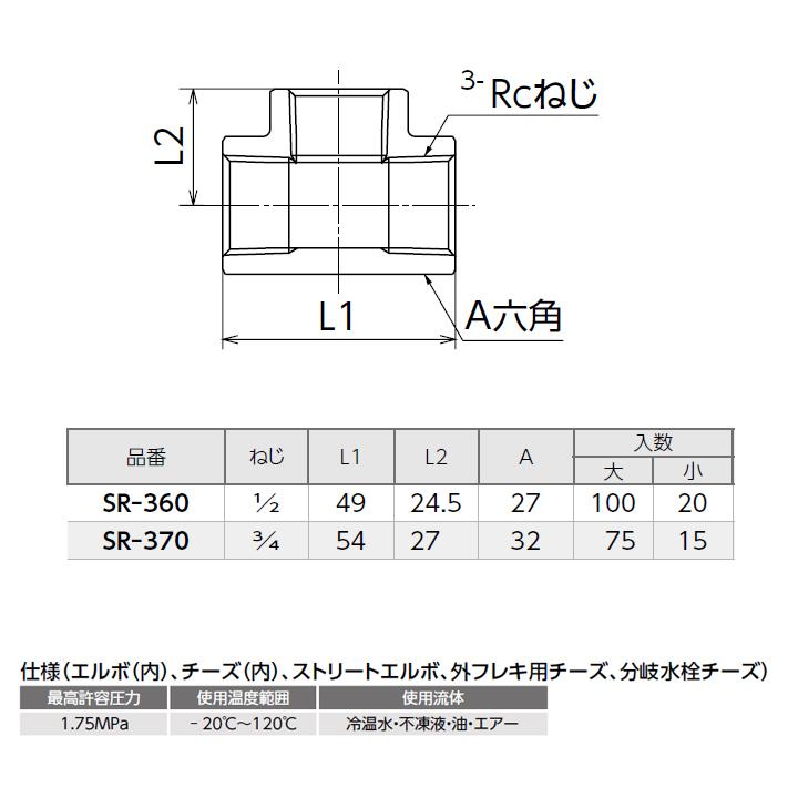 【SR-370】オンダ製作所 黄銅継手 チーズ(内) 大ロット(75台) ONDA | オンダ製作所 | 01