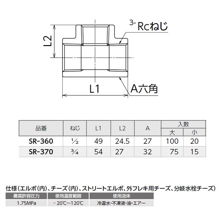 オンダ製作所　黄銅継手　チーズ(内)　大ロット(75台)　ONDA