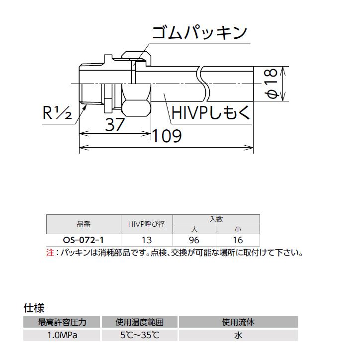 【OS-072-1】オンダ製作所 金属管継手 鉄管用KBニップル HIVPしもく付 呼び径(R×Rc)13 大ロット(96台) ONDA | オンダ製作所 | 01