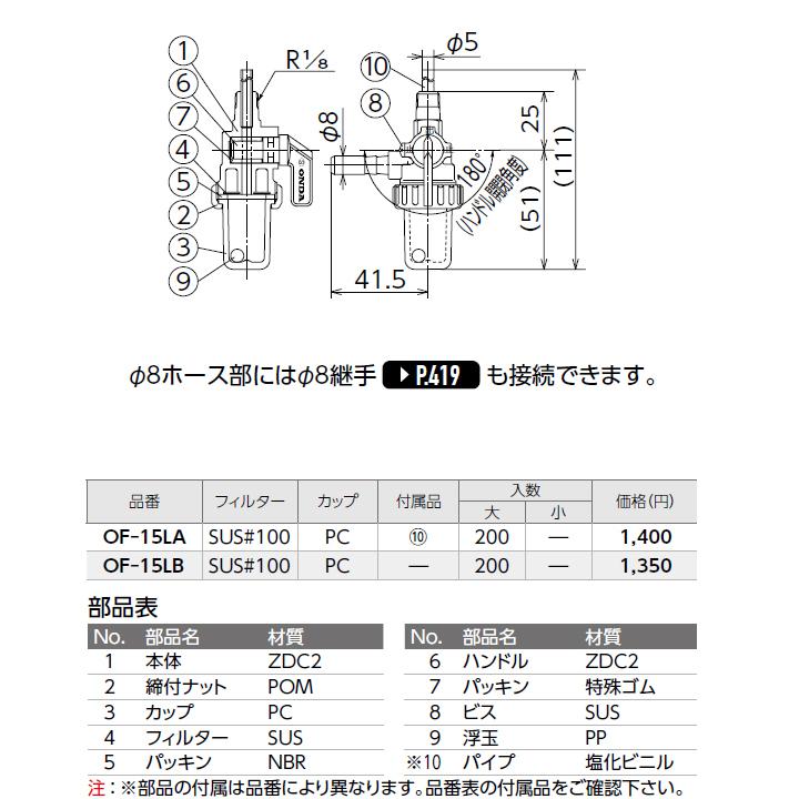 【OF-15LA】オンダ製作所 灯油コック OF-15L型 オイルストレーナー R1/8×φ8ホース ロット(200台) ONDA | オンダ製作所 | 01