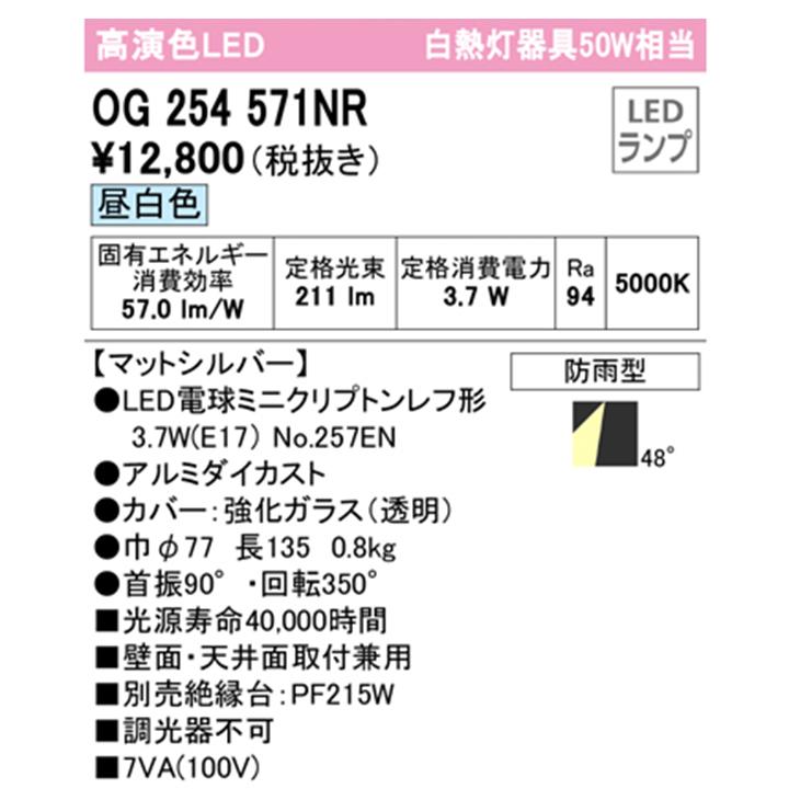 【OG254571NR】オーデリック エクステリア スポットライト 白熱灯器具 50W LED電球昼白色 調光器不可 絶縁台別売 ODELIC | ODELIC | 01