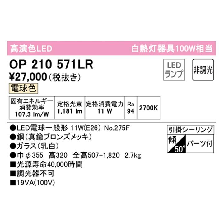 【OP210571LR】オーデリック ペンダントライト 100W 白熱灯器具 LED 電球色 調光器不可 ODELIC | ODELIC | 01