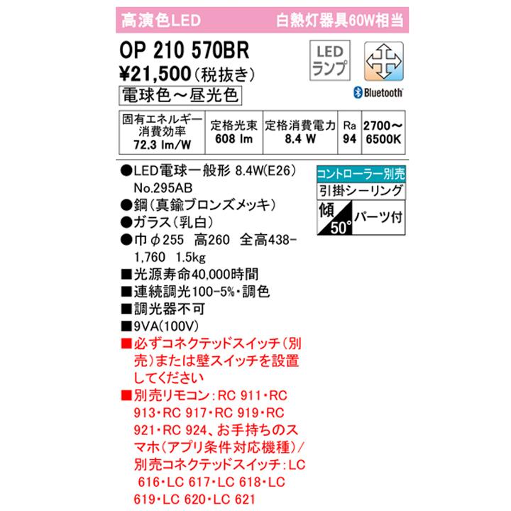 【OP210570BR】オーデリック ペンダントライト 60W LED 電球色-昼光色 調色・調光器不可 コントローラー別売 (構成：OP210570#×1) + (NO295AB×1) ODELIC | ODELIC | 01