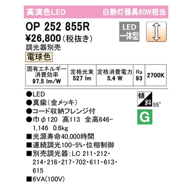 【OP252855R】オーデリック ペンダントライト 60W LED一体型 電球色 調光器別売 ODELIC | ODELIC | 01