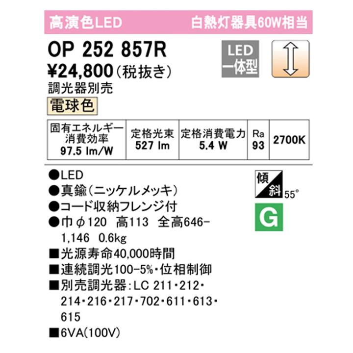 【OP252857R】オーデリック ペンダントライト 60W LED一体型 電球色 調光器別売 ODELIC | ODELIC | 01