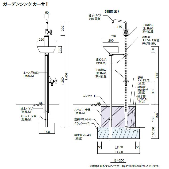 ユニソン ウォーターシリーズ ガーデンシンク カーサII 2口 左右仕様 ブラック UNISON |  | 02