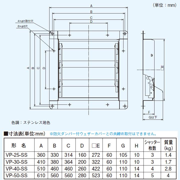 【VP-40-SS】東芝 産業用換気扇 別売部品 有圧換気扇ステンレス形用風圧式シャッター ステンレス製 標準形用 | TOSHIBA | 01
