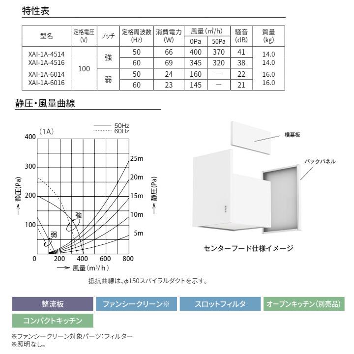 【XAI-1A-4516 W】富士工業 レンジフード 換気扇 間口450mm ＼ホワイト／ スタンダード シロッコファン BL I 型相当風量 ※横幕板・ センターパーツ別売 | 富士工業 | 02