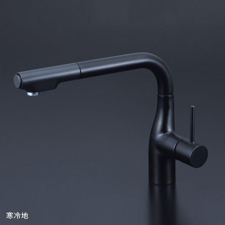 【KM6101ZECC5】KVK キッチン用 シングルレバー式シャワー付混合栓 グロスブラック 寒冷地用 | KVK