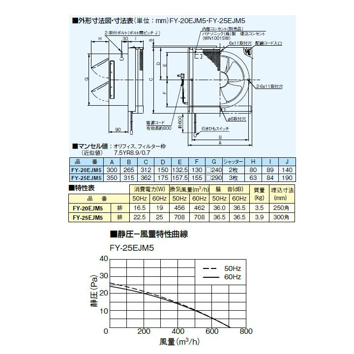 【FY-25EJM5】パナソニック 一般用・台所用換気扇 フィルター付換気扇・金属製換気扇(再生式) 排気 電気式シャッター Panasonic | Panasonic | 01