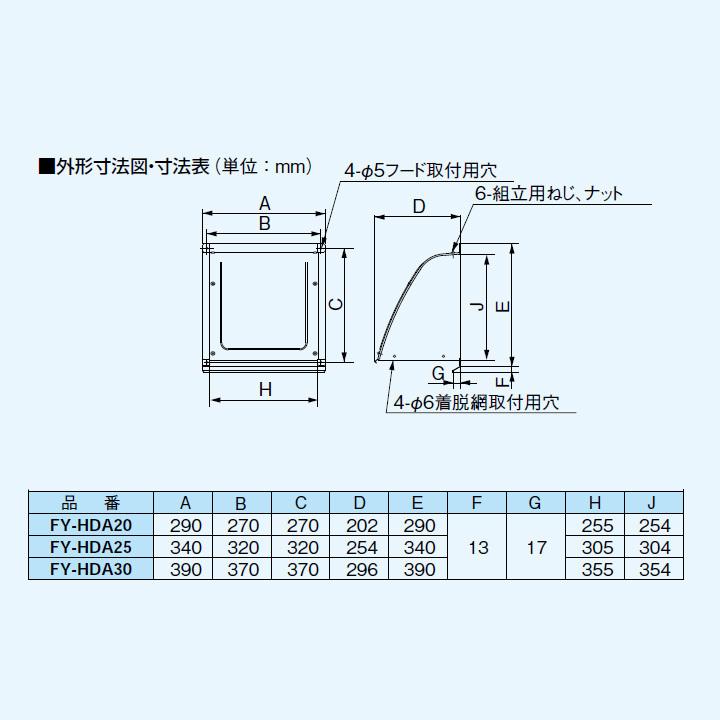 【FY-HDA20】パナソニック 換気扇 専用部材 屋外フード(アルミ製) 20cm用 組立式? Panasonic | Panasonic | 01