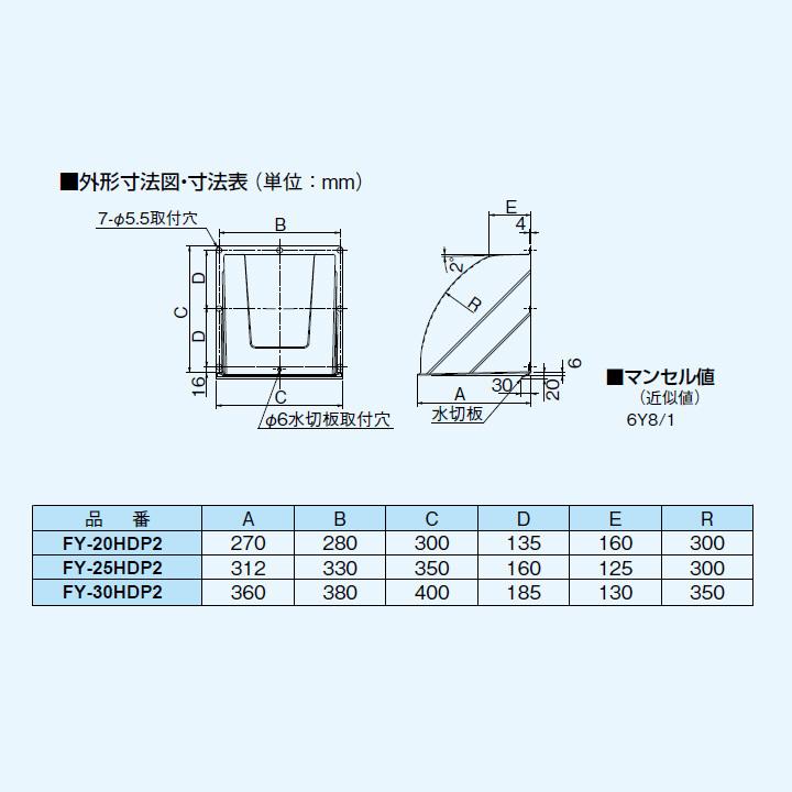 【FY-20HDP2】パナソニック 換気扇 専用部材 屋外フード(樹脂製) 20cm用 ? Panasonic | Panasonic | 01