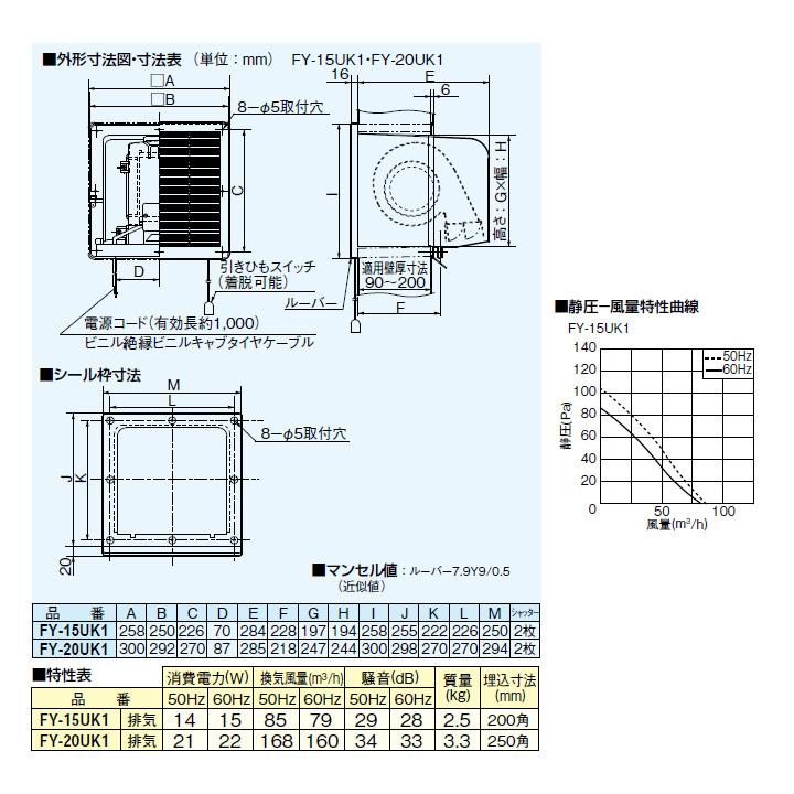 【FY-15UK1】パナソニック サニタリー用換気扇 浴室用壁埋込形(シロッコ)換気扇 排気 シロッコファン 風圧式シャッター? Panasonic | Panasonic | 01