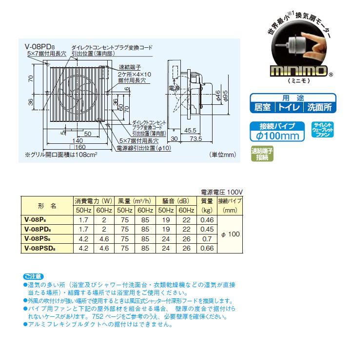 【V-08PD8】三菱 パイプ用ファン 角形格子グリル V-08PD7後継機種 MITSUBISHI | 三菱 | 01