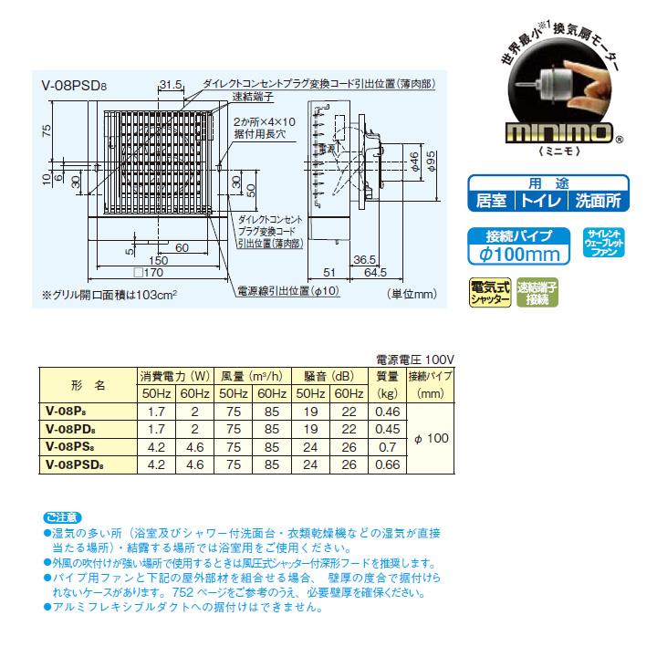 【V-08PSD8】三菱 パイプ用ファン 角形格子グリル V-08PSD7後継機種 MITSUBISHI | 三菱 | 01