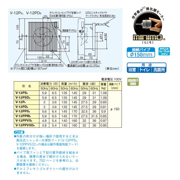 【V-12PD8】三菱 パイプ用ファン 角形格子グリル V-12PD7後継機種 MITSUBISHI | 三菱 | 01