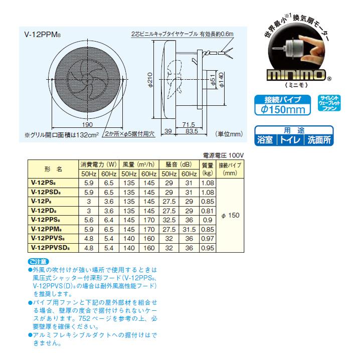【V-12PPM8】三菱 パイプ用ファン 丸形パンチンググリル V-12PPM7後継機種 MITSUBISHI | 三菱 | 01