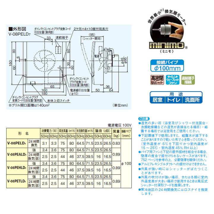 【V-08PELD7】三菱 24時間パイプ用ファン 高密閉電気式シャッタータイプ V-08PELD6後継機種 MITSUBISHI | 三菱 | 01