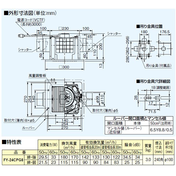 【FY-24CPG8】パナソニック 天埋換気扇二室用（樹脂・ルーバーセット） 排気・強−弱 低騒音・高静圧形 2室用（吸込グリル別売） panasonic | Panasonic | 02