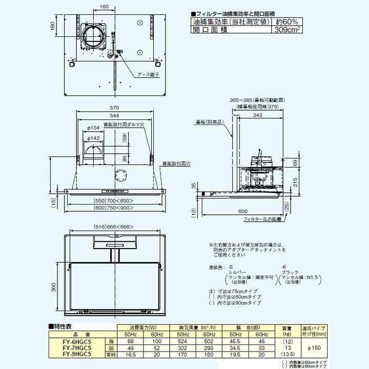 【在庫有り】【FY-7HGC5-S】パナソニック レンジフード「スマートスクエアフード」 コンロ連動形 整流板捕集方式 75cm幅 色：シルバー panasonic | Panasonic | 01