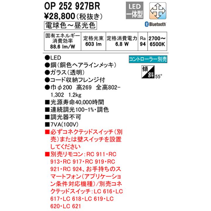 【OP252927BR】オーデリック ペンダントライト LED一体型 高演色LED 白熱灯器具60W相当 フレンジ 調光器不可 コントローラー別売 電球色-昼光色 ODELIC_1