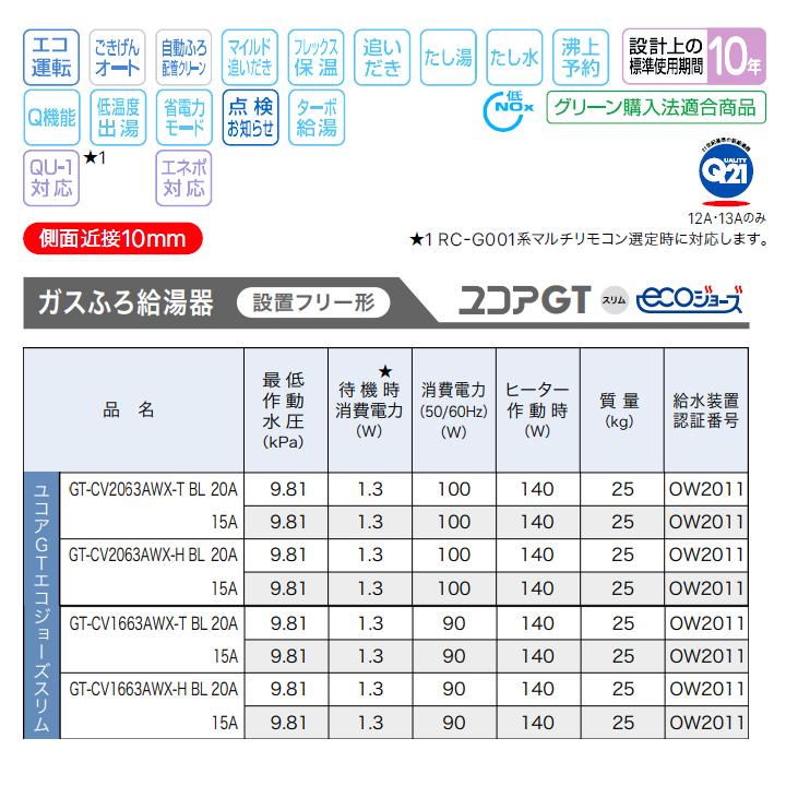 【GT-CV1663AWX-T BL】ノーリツ ガスふろ給湯器 設置フリー形 PS扉内設置形 プロパン R1/2(15A) NORITZ | ノーリツ | 02