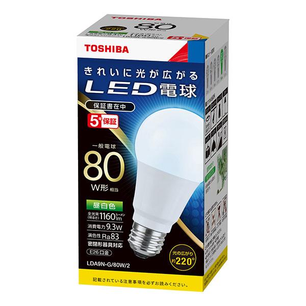 【LDA9N-G/80W/2】東芝 LED電球 E26口金一般電球形 配光角約220度タイプ(昼白色) 80Ｗ形相当 【TOSHIBA】 | TOSHIBA | 01