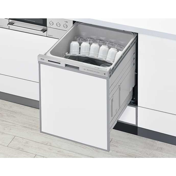リンナイ　食器洗い乾燥機　約6人分　幅45cm　自立脚付きタイプ　スライドオープンタイプ（深型）　ビルトイン　ステンレス調　ミドルグレード