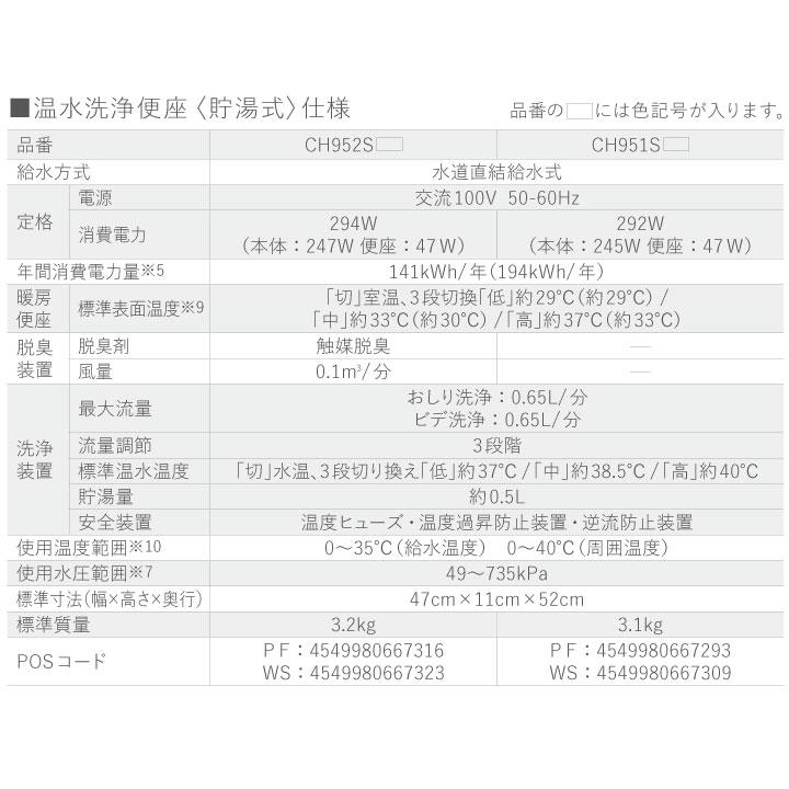 【在庫有り】CH951SWS パナソニック ビューティトワレ ホワイト 温水洗浄便座 貯湯式タイプ ※脱臭無 【Panasonic】｜comparte｜04