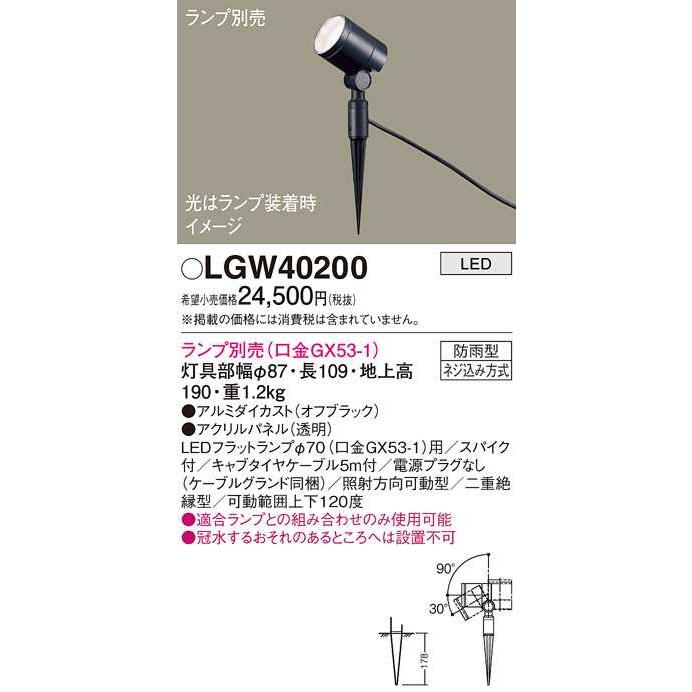 【LGW40200】パナソニック LEDスポットライト スパイク取付型 防雨型 パネル付型 オフブラック（電源プラグなし） エクステリア 【panasonic】 | Panasonic | 01
