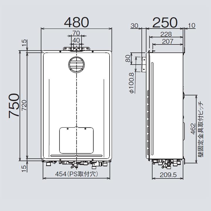 【RUFH-UE2407AH2-3(A)】リンナイ ガス給湯暖房用熱源機 RUFH-UEシリーズ フルオート 屋外壁掛型/PS標準設置型 24号 都市ガス RINNAI | リンナイ | 01