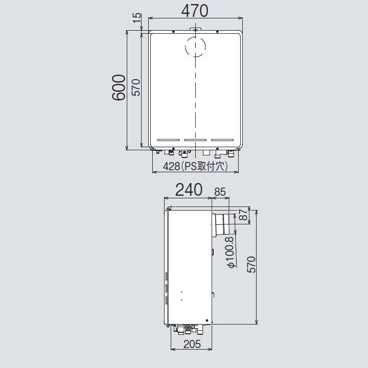 【RUF-E2406SAB(A)】リンナイ ガスふろ給湯器 設置フリータイプ RUF-Eシリーズ オート PS扉内後方排気型 24号 都市ガス RINNAIの画像