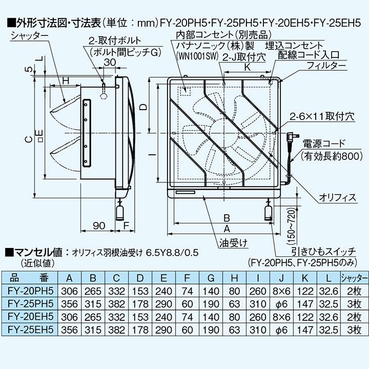 【FY-25EH6】パナソニック 一般用・台所用換気扇 フィルター付換気扇 排気 電気式シャッター(スイッチ別売) 交換式フィルター 25cm 【panasonic】 | Panasonic | 01