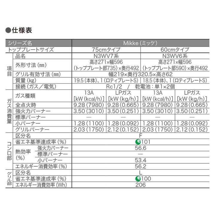 【N3WV6RWAP2SIC】ノーリツ ビルトインコンロ Mikke(ミッケ) オートタイプ 60cm幅/プロパン ムーンシルバー NORITZ | ノーリツ | 08