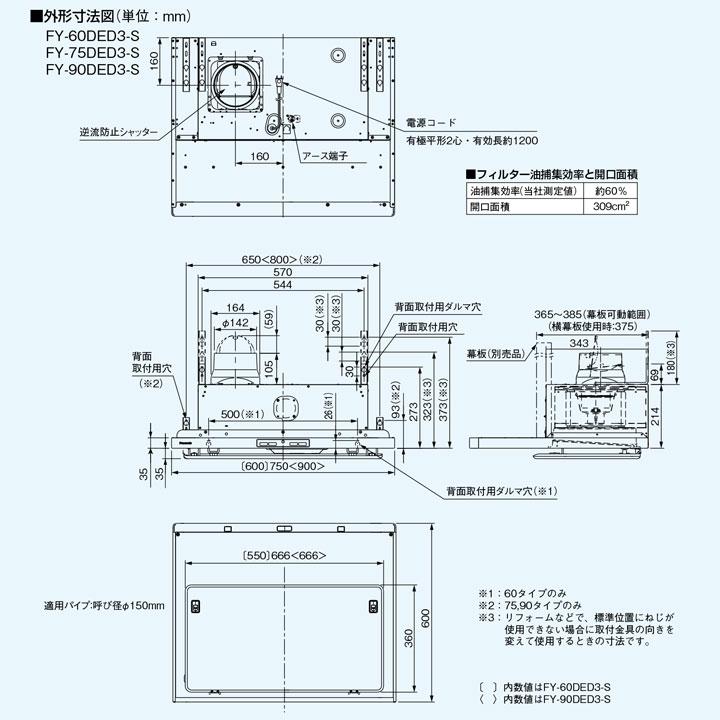 【在庫有り】FY-75DED3-S パナソニック エコナビ搭載 フラット形レンジフード 75cm幅 ＼シルバー／コンロ連動形 換気扇 | Panasonic | 01