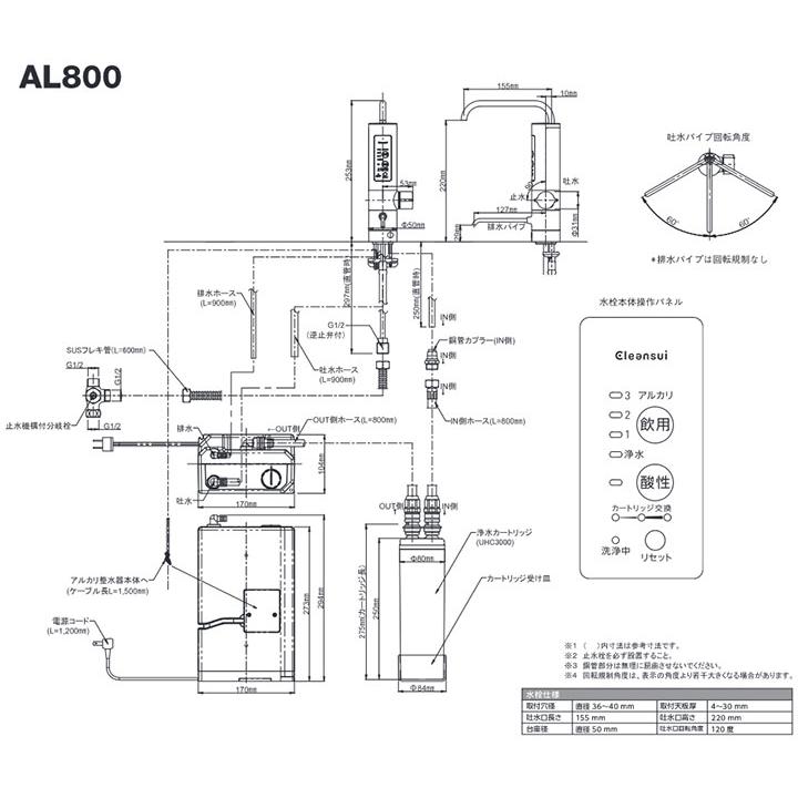 【在庫有り】AL800三菱ケミカル クリンスイ アンダーシンクタイプ 本体セット(浄水カートリッジUHC3000セット) | 三菱 | 02